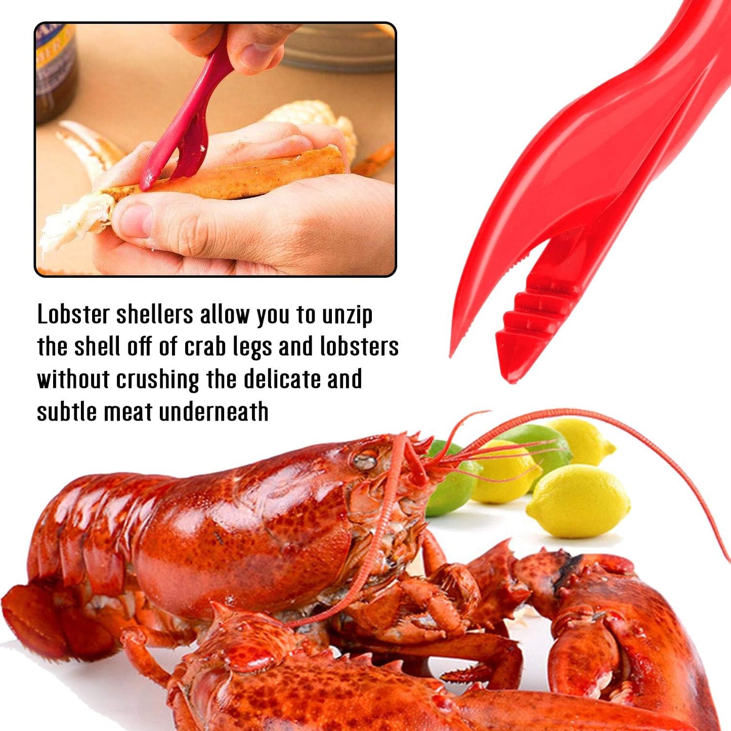 20-piece Seafood Tools Set includes 6 Crab Crackers, 6 Lobster Shellers, 6 Crab Leg Forks/Picks and 2 Seafood V1258-DP02-C-124
