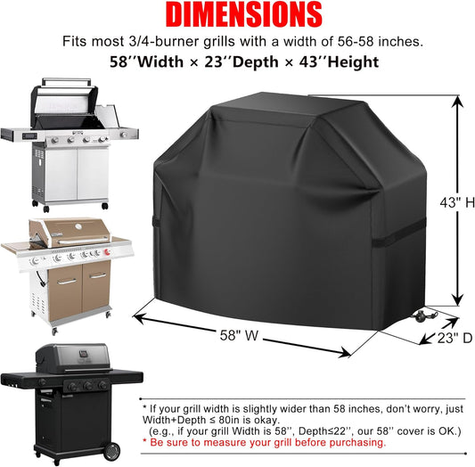 Grill Cover, 58 inch BBQ Gas Grill Cover for Outdoor Grill, Waterproof, Anti-UV, Rip-Proof, Fade Resistant V1258-DP02-C-1242