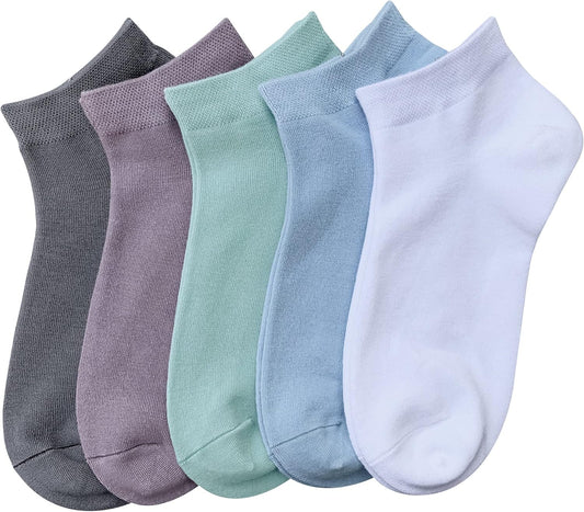 Women Bamboo Ankle Socks Ankle Length Thin Sock Odor Resistant Low Cut Sock 5 Pairs V1258-DP02-C-1243