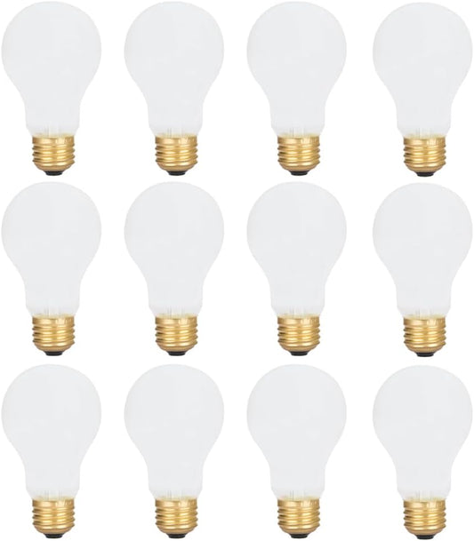 12 Pack 60 Watt A19 E26 Medium Base 130 Volt Incandescent Light Bulbs, Standard Household Bulbs for Ceiling V1258-DP02-C-1244