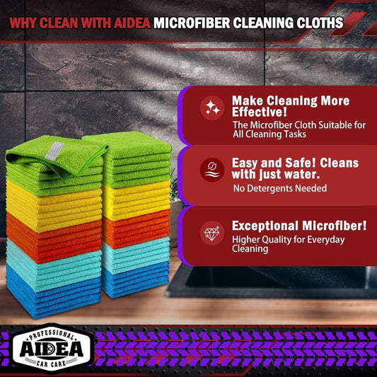 Microfiber Cleaning Cloths-50PK, Microfiber Towels for Cars, Premium All-Purpose Car Cloth, Dusting Cleaning V1258-DP02-C-1247