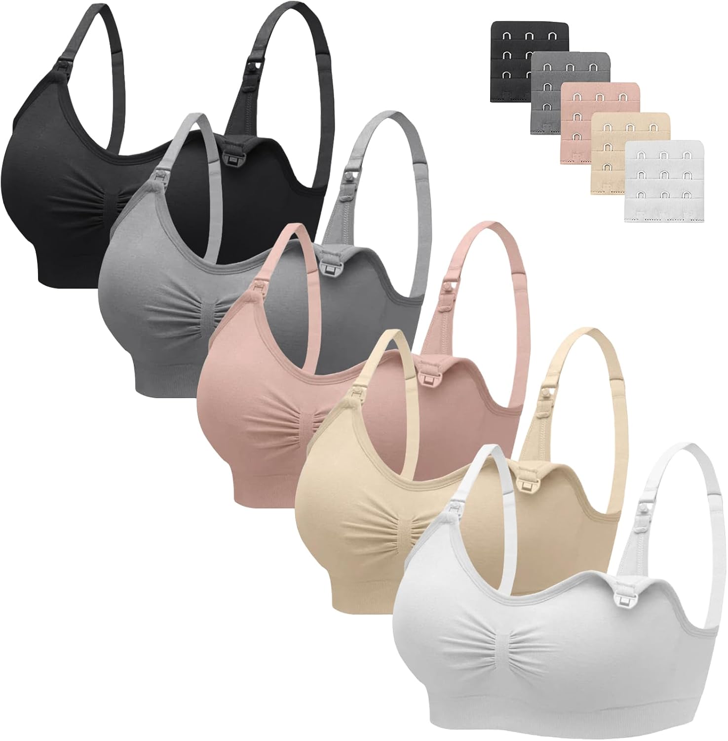 Womens Nursing Bra Seamless Breastfeeding Sleep Maternity Bra with Remove Bra Pads Extenders 5 Pack V1258-DP02-C-1249