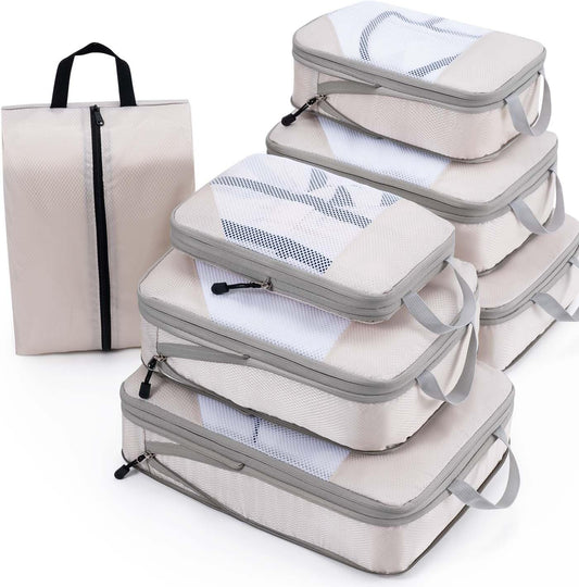 Compression Packing Cubes Travel Organizer 7 Set, Ripstop Mesh Travel Organizers for Luggage Multi-Functional V1258-DP02-C-1250