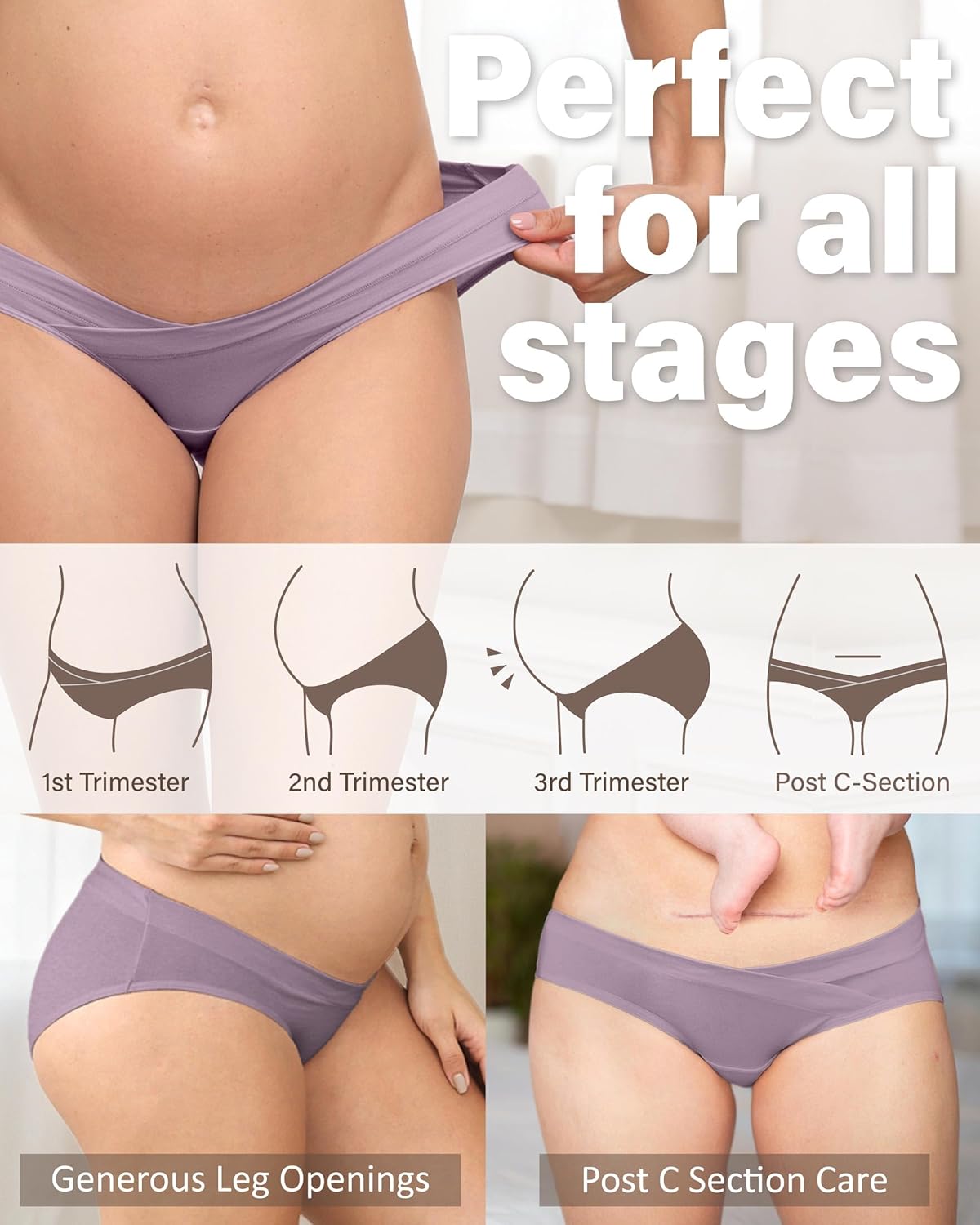 Cotton Maternity Underwear Under Bump Women Pregnancy Bikini Panties V1258-DP02-C-1258