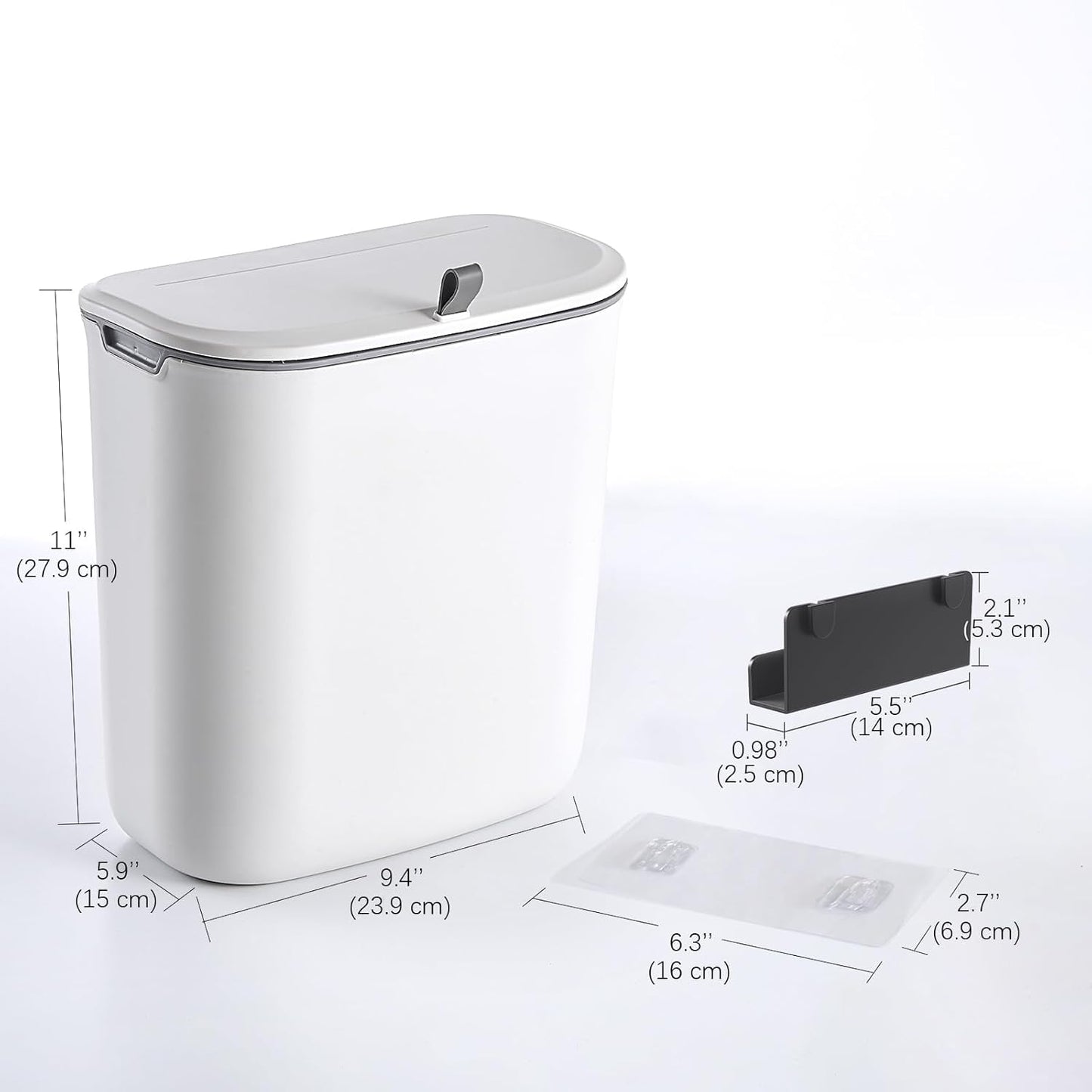 Compost Bin, 2.5 Gallon Hanging Trash Can with Lid, Kitchen Cabinet Door Under Sink Plastic Garbage Can Wall V1258-DP02-C-1264