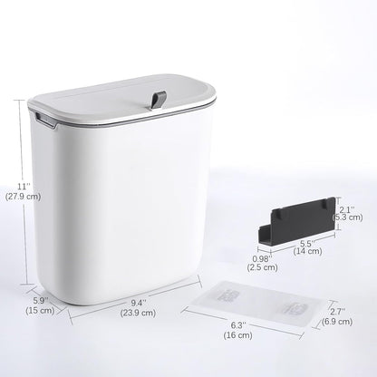 Compost Bin, 2.5 Gallon Hanging Trash Can with Lid, Kitchen Cabinet Door Under Sink Plastic Garbage Can Wall V1258-DP02-C-1264
