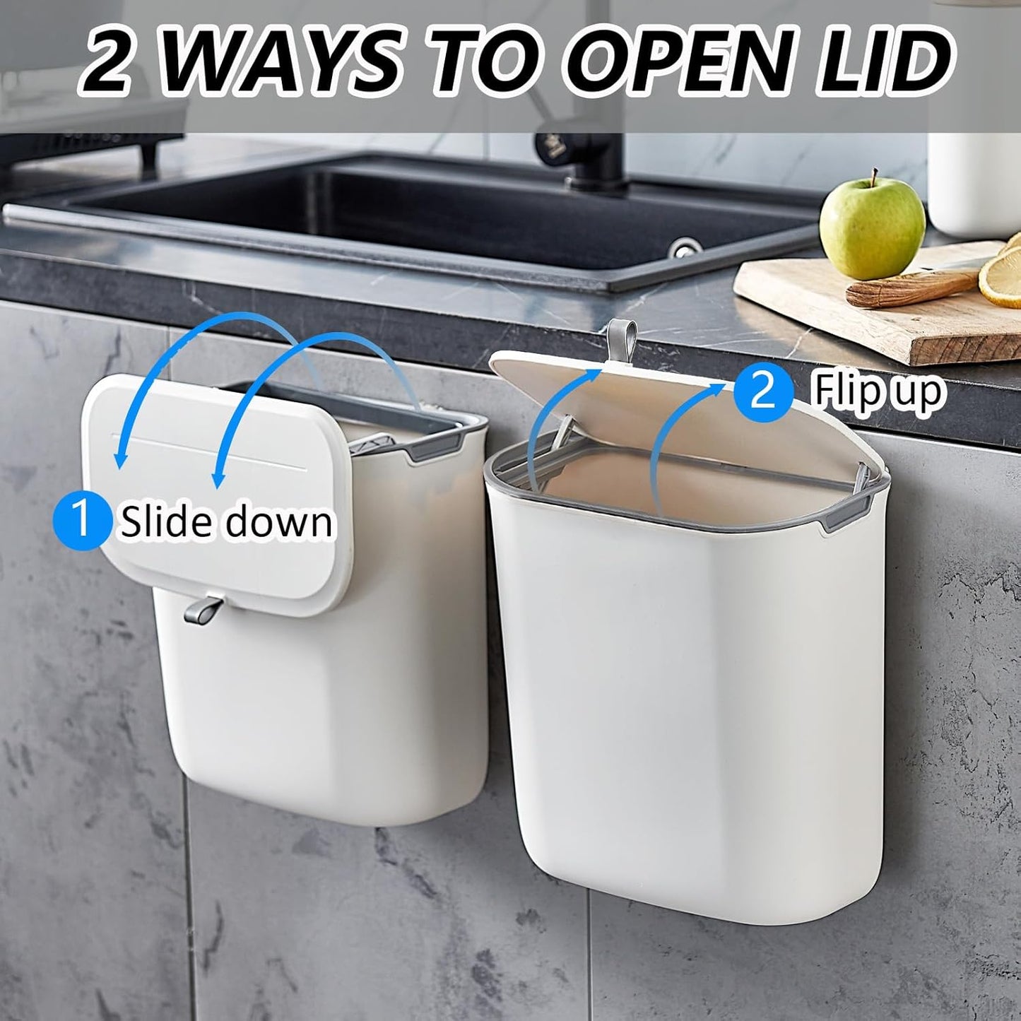 Compost Bin, 2.5 Gallon Hanging Trash Can with Lid, Kitchen Cabinet Door Under Sink Plastic Garbage Can Wall V1258-DP02-C-1264
