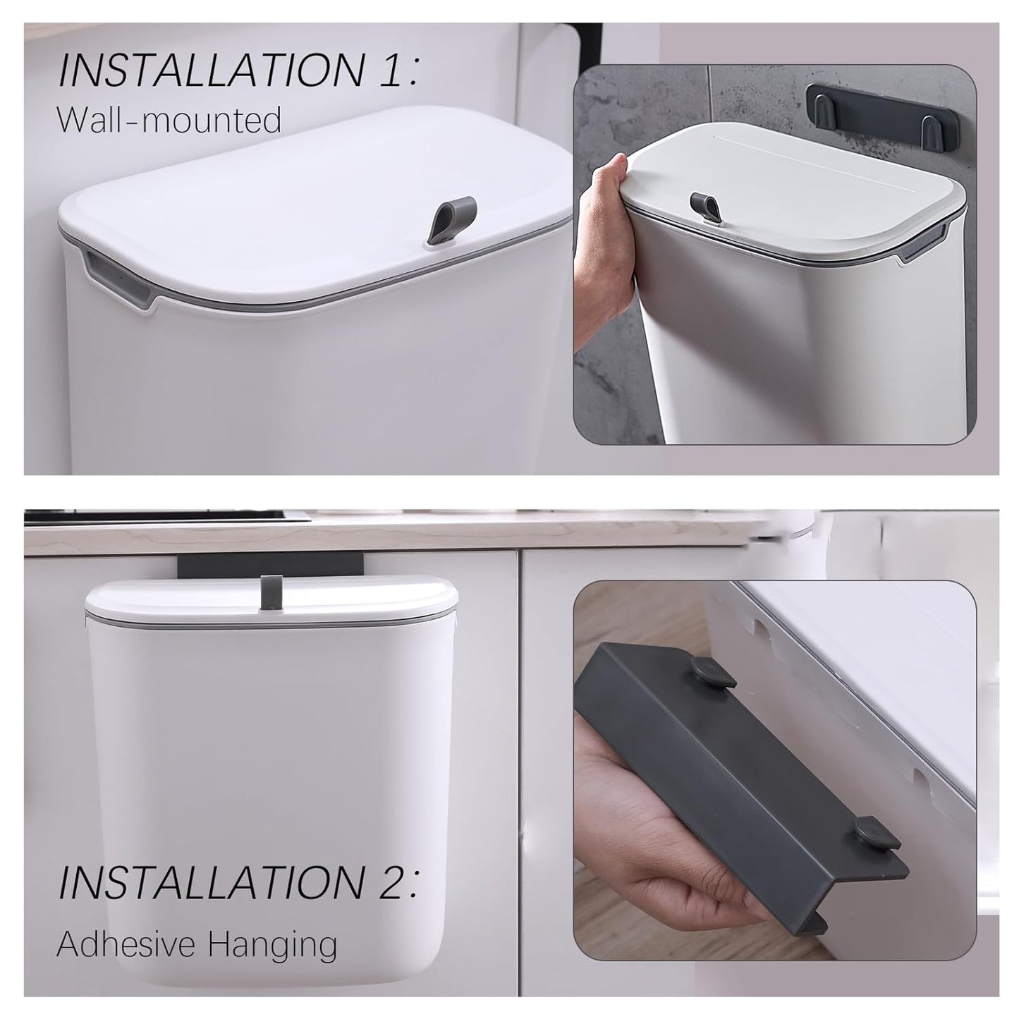 Compost Bin, 2.5 Gallon Hanging Trash Can with Lid, Kitchen Cabinet Door Under Sink Plastic Garbage Can Wall V1258-DP02-C-1264