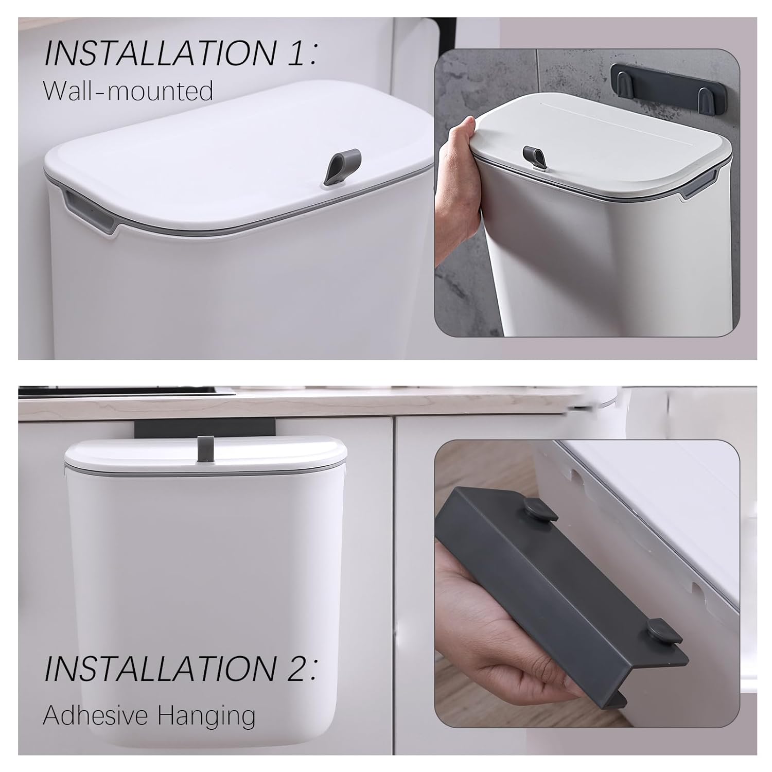 Compost Bin, 2.5 Gallon Hanging Trash Can with Lid, Kitchen Cabinet Door Under Sink Plastic Garbage Can Wall V1258-DP02-C-1264