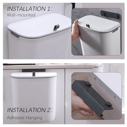 Compost Bin, 2.5 Gallon Hanging Trash Can with Lid, Kitchen Cabinet Door Under Sink Plastic Garbage Can Wall V1258-DP02-C-1264