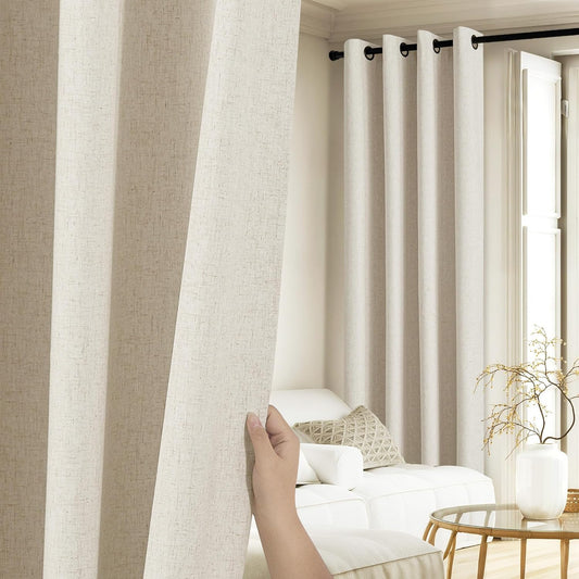Linen Curtains 84 Inch Long 100% Blackout 2 Panels Natural Thick Farmhouse Living Room Soundproof Curtain V1258-DP02-C-1267
