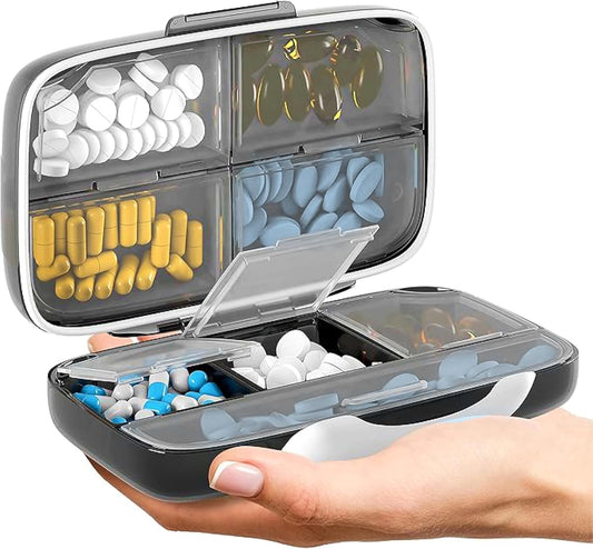 Travel Pill Organizer - Airtight Medicine Case for Traveling Portable Pharmacy Box with Labels Vitamin V1258-DP02-C-1268