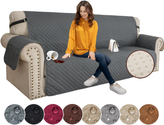 Couch Covers for 3 Cushion with Pockets and Non Slip Straps Water Resistant Sofa Slipcovers for Living Room V1258-DP02-C-1269