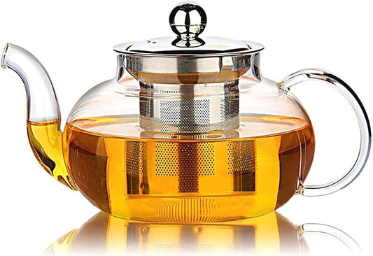 Glass Teapot with Stainless Steel Infuser & Lid, Borosilicate Glass Tea Pot Stovetop Safe, Blooming & Loose V1258-DP02-C-127