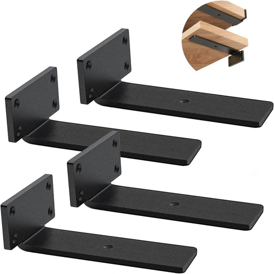 Heavy Duty Floating Shelf Brackets - 1/5 Inch Thick Industrial Black Metal L Brackets, Premium Solid Steel V1258-DP02-C-1270