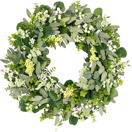Green Eucalyptus Leaves Front Door Wreath, 24 Inch Artificial Spring Summer Greenery Wreath Front Door V1258-DP02-C-1279