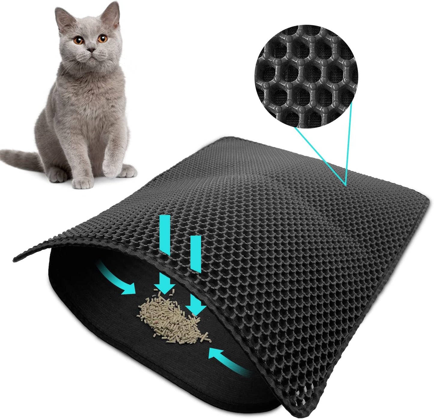 Cat Litter Mat Trapper - 60x45cm Double-Layer Honeycomb Design, Waterproof & Urine-Proof, Traps Litter to V1258-DP02-C-1280