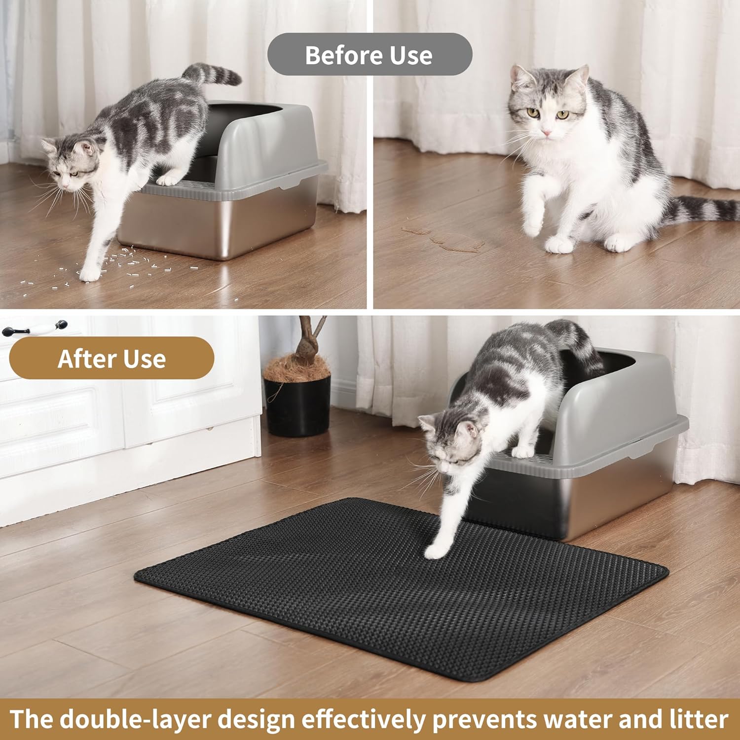 Cat Litter Mat Trapper - 60x45cm Double-Layer Honeycomb Design, Waterproof & Urine-Proof, Traps Litter to V1258-DP02-C-1280