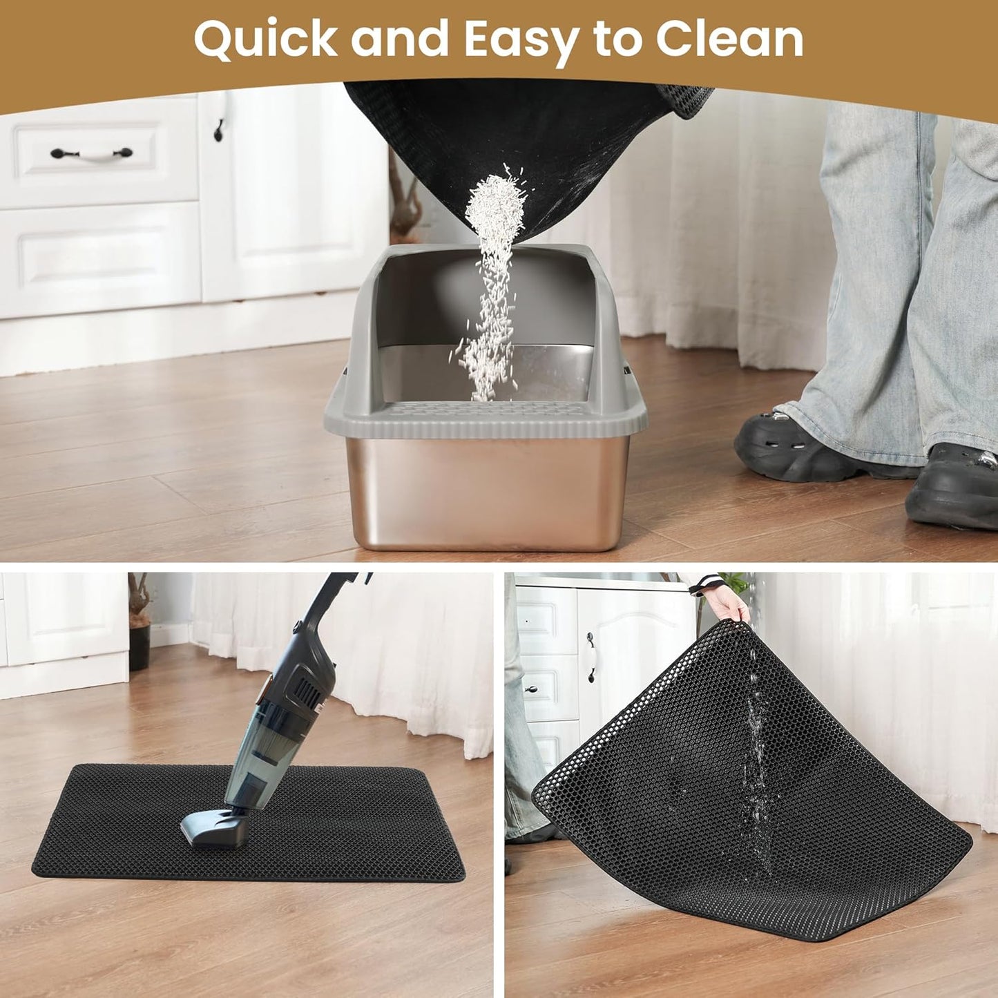 Cat Litter Mat Trapper - 60x45cm Double-Layer Honeycomb Design, Waterproof & Urine-Proof, Traps Litter to V1258-DP02-C-1280