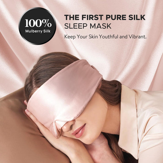 Silk Sleep Mask for Side Sleeper, Eye Mask Sleeping for Women Men 100% 22 Momme Pure Mulberry Silk, V1258-DP02-C-1283