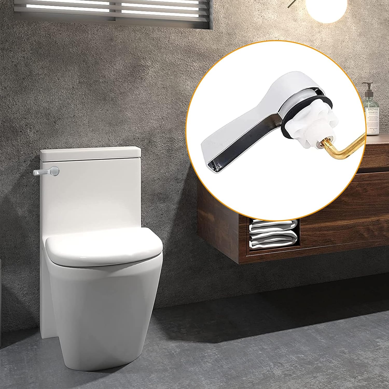 Universal Front Mount Toilet Handle Tank Flush Lever Replacement Handle with Stainless Steel Flapper Chains V1258-DP02-C-1285