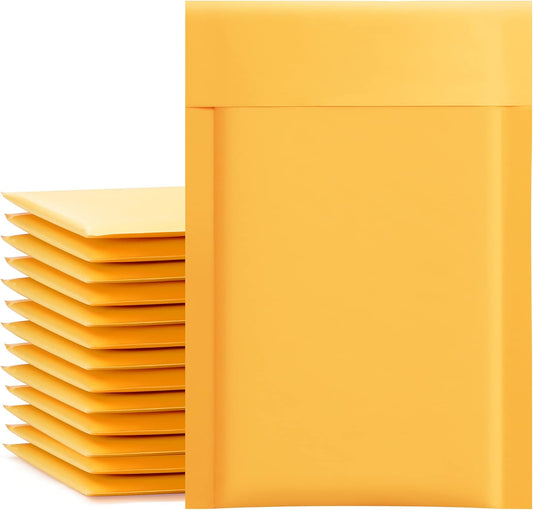 Kraft Bubble Mailers 4x8 Inch 50 Pack Yellow Padded Envelopes #000 Small Business Mailing Packages Self V1258-DP02-C-1287