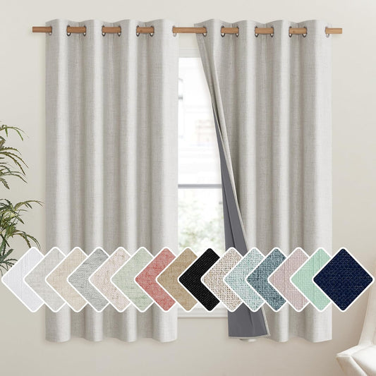 Snowbound Vintage Linen 100% Blackout Curtains for Living Room,Thermal Insulated Curtains 63" Long,Noise V1258-DP02-C-1289