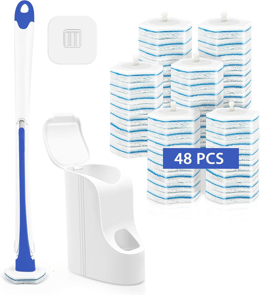 Disposable Toilet Brush with 48PCS Wand Cleaner Refills, Wall Mounted Toilet Bowl Brush Holder Set, Bathroom V1258-DP02-C-1292