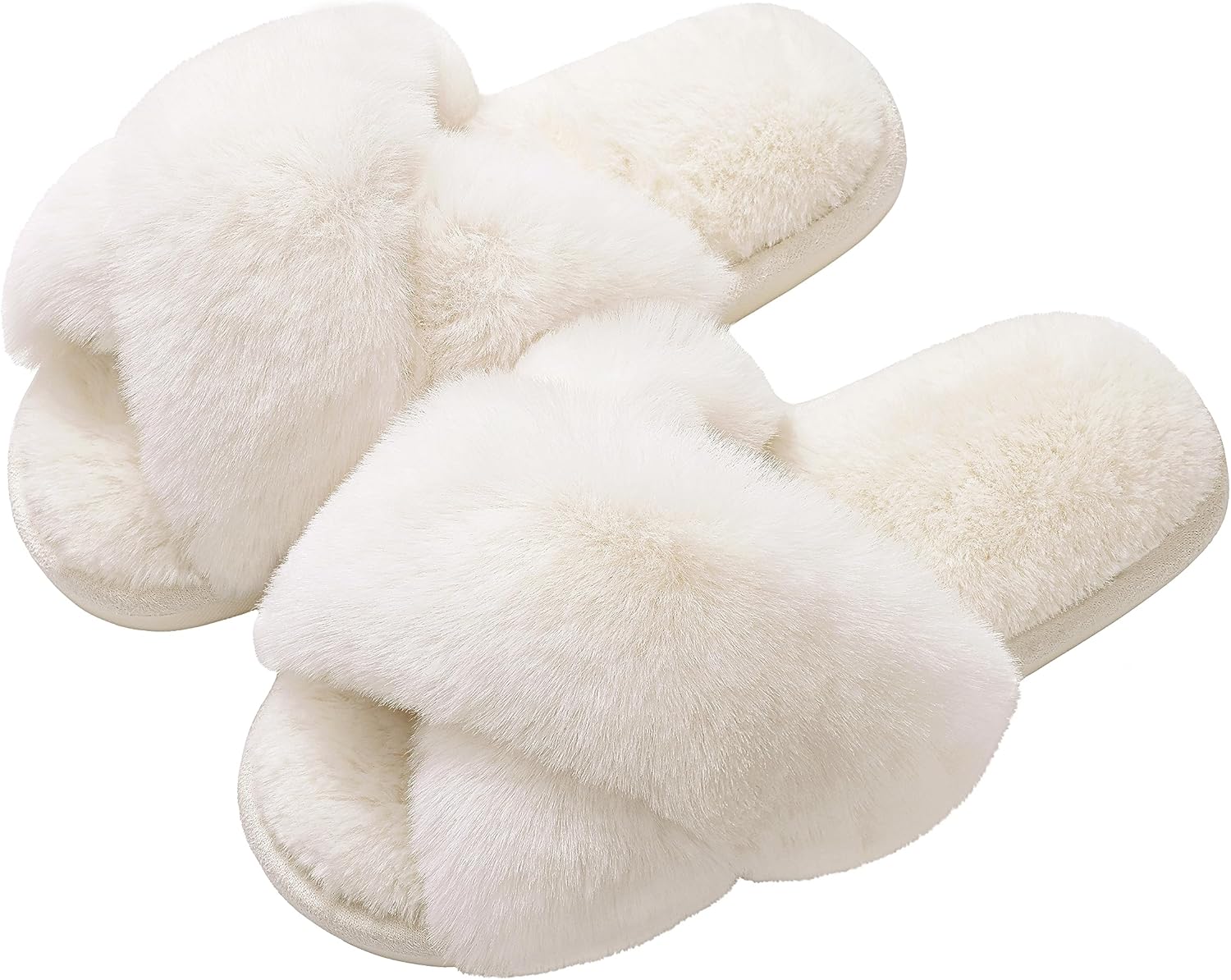 Women's Fuzzy Slippers Cross Band Memory Foam House Slippers Open Toe V1258-DP02-C-1293