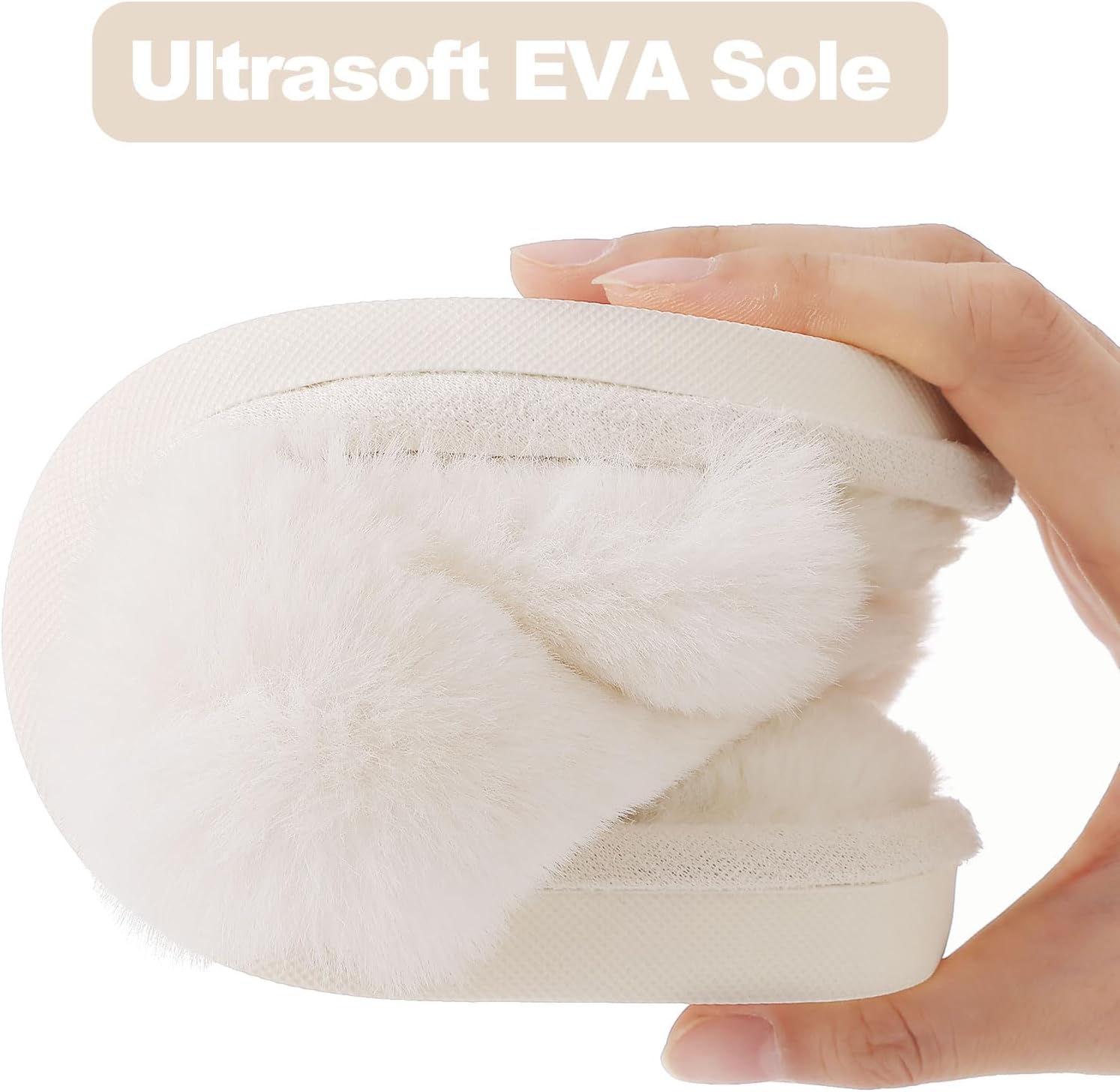 Women's Fuzzy Slippers Cross Band Memory Foam House Slippers Open Toe V1258-DP02-C-1293