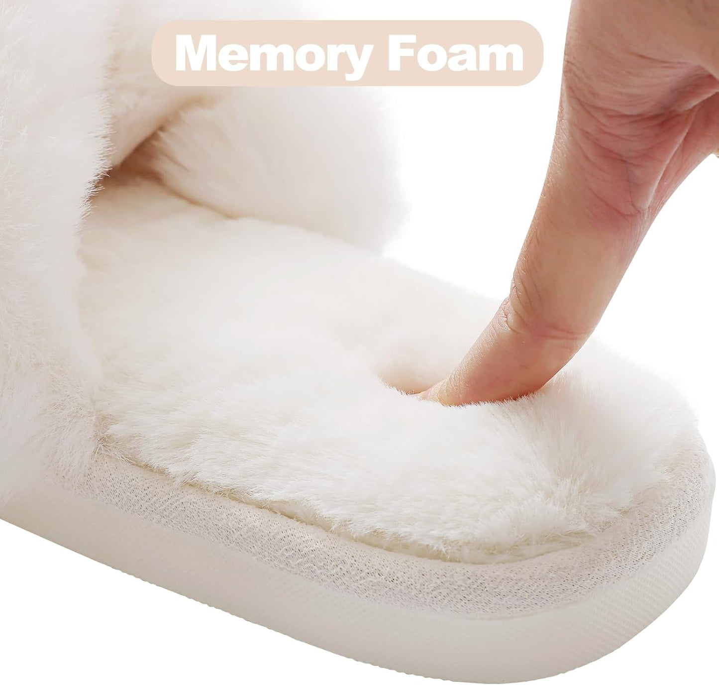 Women's Fuzzy Slippers Cross Band Memory Foam House Slippers Open Toe V1258-DP02-C-1293