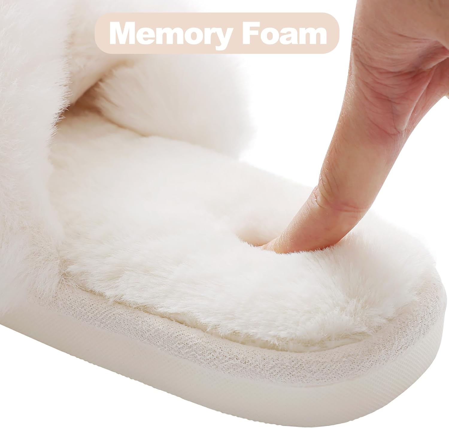 Women's Fuzzy Slippers Cross Band Memory Foam House Slippers Open Toe V1258-DP02-C-1293