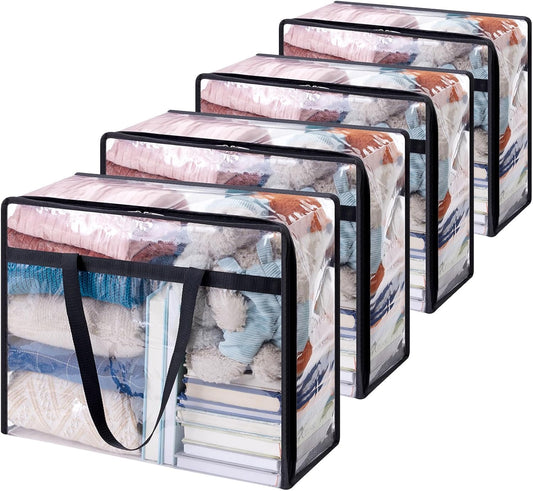 4 Pack Clear Clothes Storage Bags, 40L Plastic Blanket Storage Bags, Vinyl Foldable Moving Bags with Zipper, V1258-DP02-C-1297