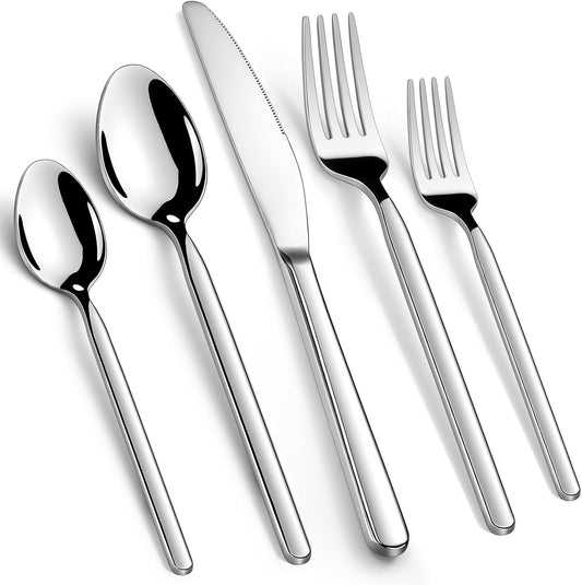 Premium 40-Piece Silverware Set for 8, 18/10 Stainless Steel Flatware Cutlery Set with Forks, Knives, Spoons, V1258-DP02-C-130