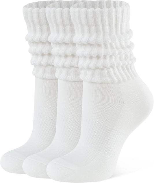 Womens Slouch Crew Socks Retro Cozy Scrunch Design Cotton Slouchy Socks Casual Comfort 3 Pairs V1258-DP02-C-1300