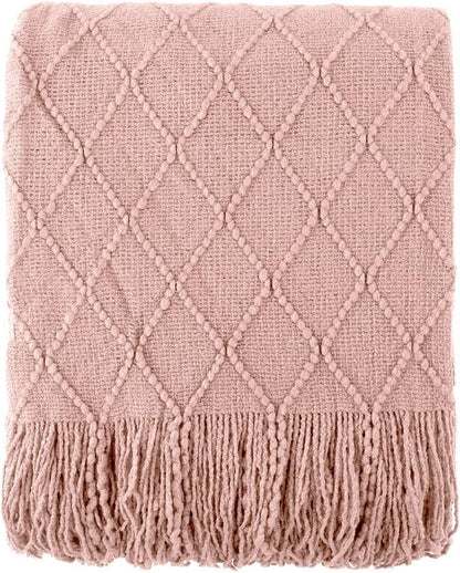 Pink Throw Blanket Diamond Pattern Indoor Outdoor Knitted Throws for Couch Sofa Chair Bed Home Decor 50"x60" V1258-DP02-C-1303