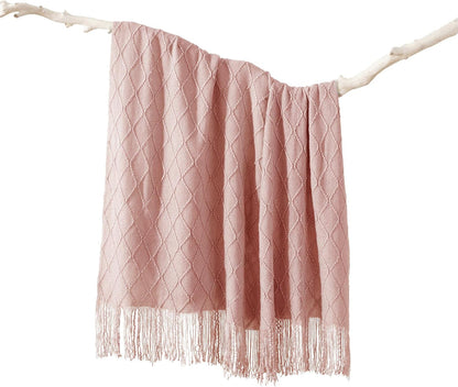 Pink Throw Blanket Diamond Pattern Indoor Outdoor Knitted Throws for Couch Sofa Chair Bed Home Decor 50"x60" V1258-DP02-C-1303