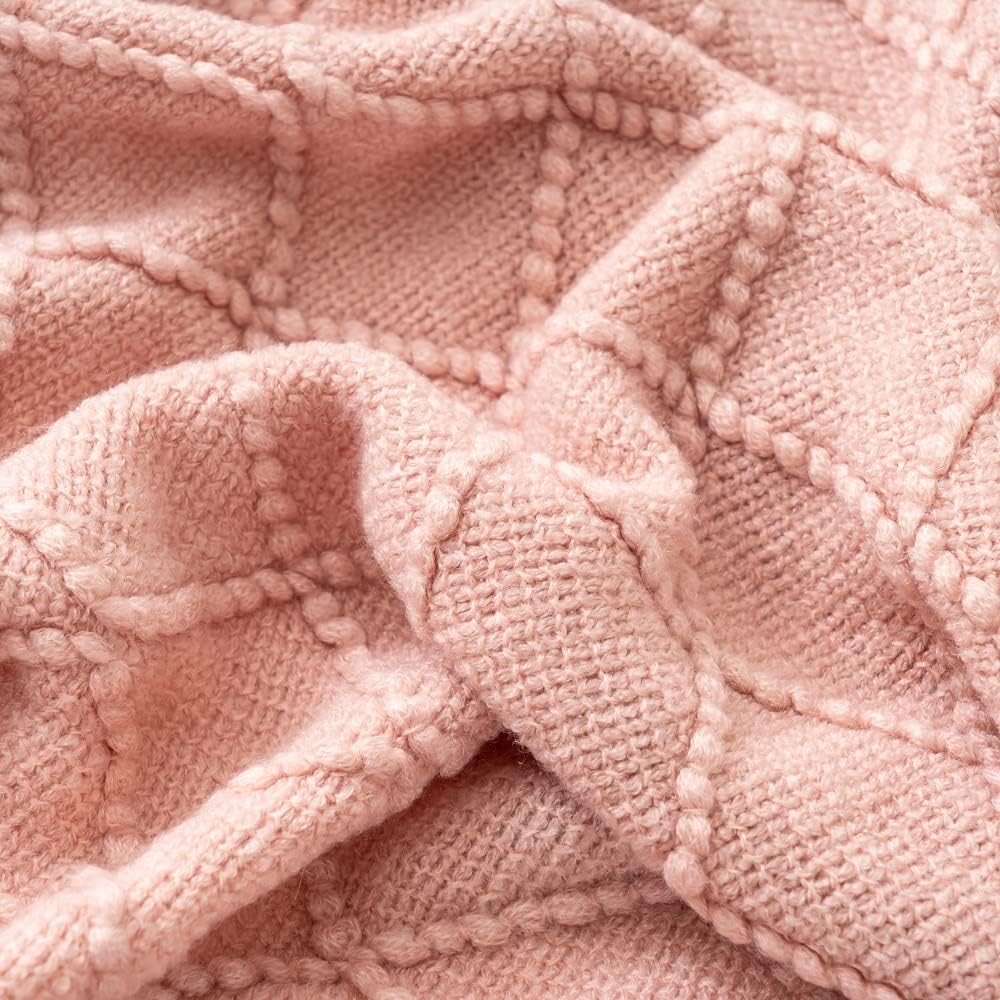 Pink Throw Blanket Diamond Pattern Indoor Outdoor Knitted Throws for Couch Sofa Chair Bed Home Decor 50"x60" V1258-DP02-C-1303