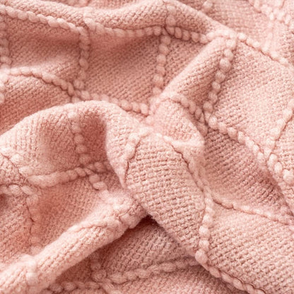 Pink Throw Blanket Diamond Pattern Indoor Outdoor Knitted Throws for Couch Sofa Chair Bed Home Decor 50"x60" V1258-DP02-C-1303