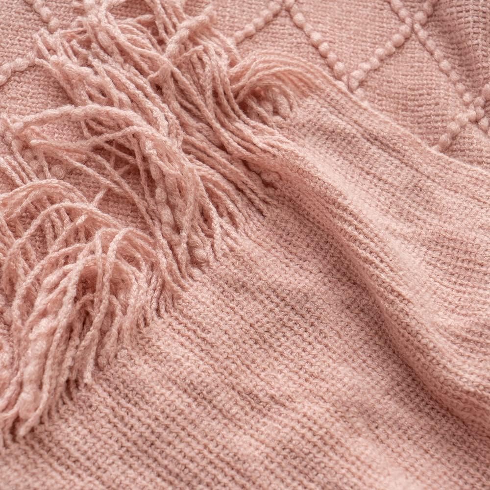 Pink Throw Blanket Diamond Pattern Indoor Outdoor Knitted Throws for Couch Sofa Chair Bed Home Decor 50"x60" V1258-DP02-C-1303
