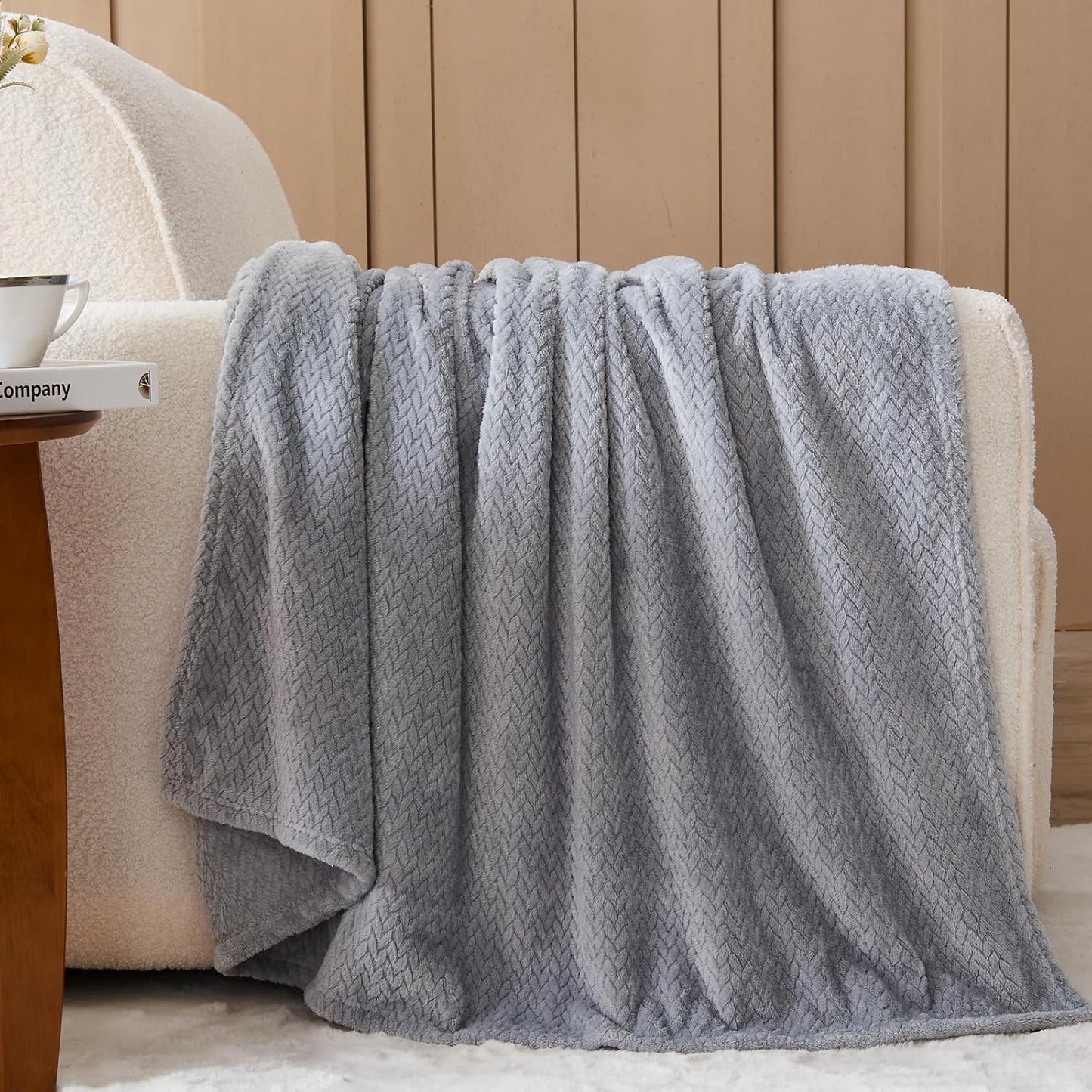 Super Soft Throw Size Blanket Grey Premium Silky Flannel Fleece Leaves Pattern Lightweight Bed Blanket All V1258-DP02-C-1307