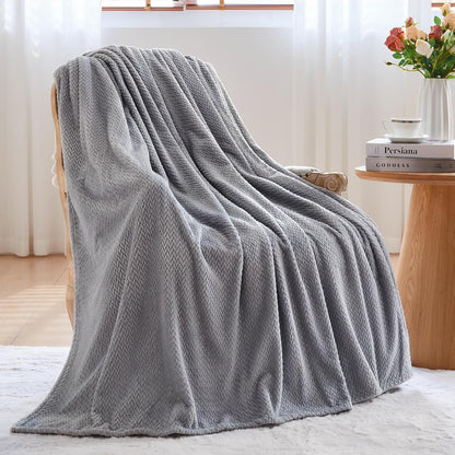 Super Soft Throw Size Blanket Grey Premium Silky Flannel Fleece Leaves Pattern Lightweight Bed Blanket All V1258-DP02-C-1307