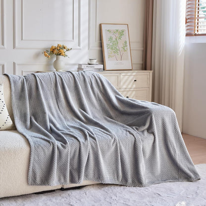 Super Soft Throw Size Blanket Grey Premium Silky Flannel Fleece Leaves Pattern Lightweight Bed Blanket All V1258-DP02-C-1307