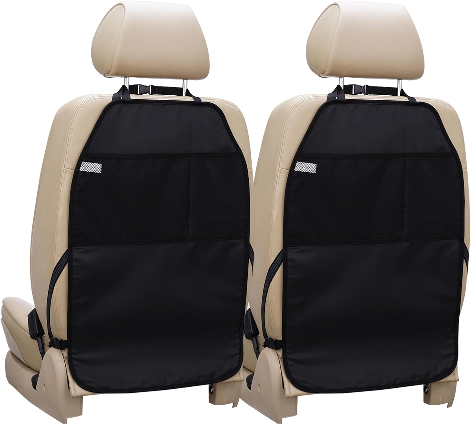 Car Seat Protector Large Kick Mat 2 Pack Durable Water Resistant Auto Seat Back Covers with 2 Mesh Pockets V1258-DP02-C-1312