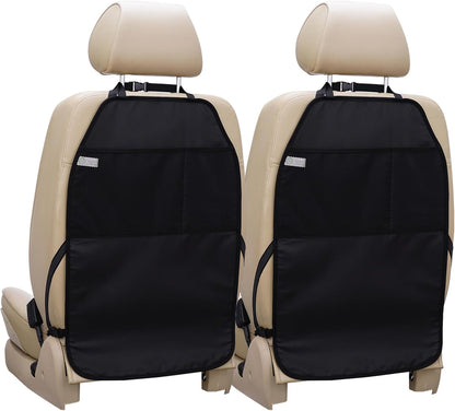 Car Seat Protector Large Kick Mat 2 Pack Durable Water Resistant Auto Seat Back Covers with 2 Mesh Pockets V1258-DP02-C-1312