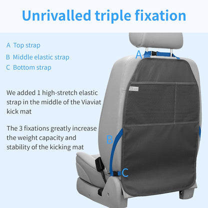 Car Seat Protector Large Kick Mat 2 Pack Durable Water Resistant Auto Seat Back Covers with 2 Mesh Pockets V1258-DP02-C-1312