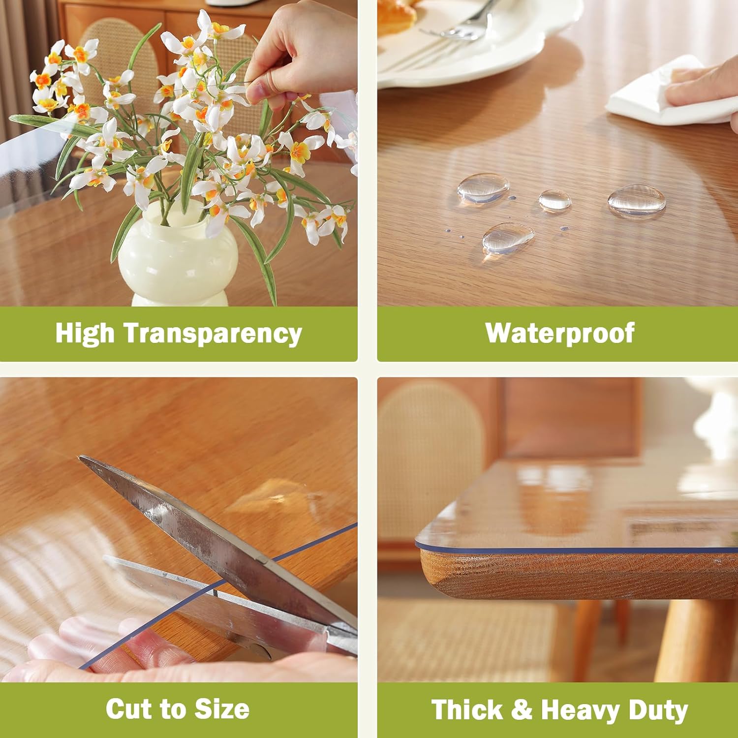 Clear Table Protector, 1.5mm Thick 24 x 48 Inch Desk Protector Mat Clear, Waterproof Plastic Table Cover, V1258-DP02-C-1313