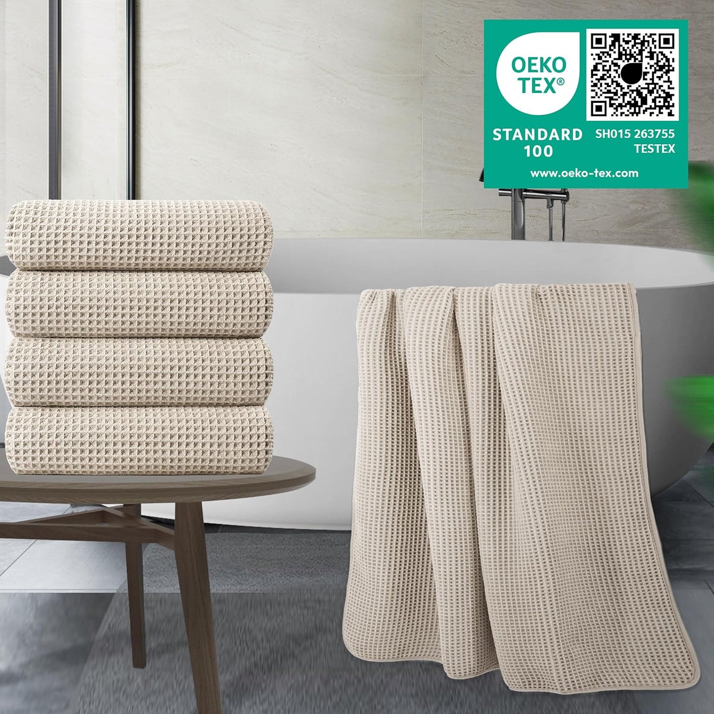 430 GSM Microfiber Oversize Quick Dry Lint Free Bath Towel, 60 x 30 in, 4 Pack (Waffle Weave) V1258-DP02-C-1315
