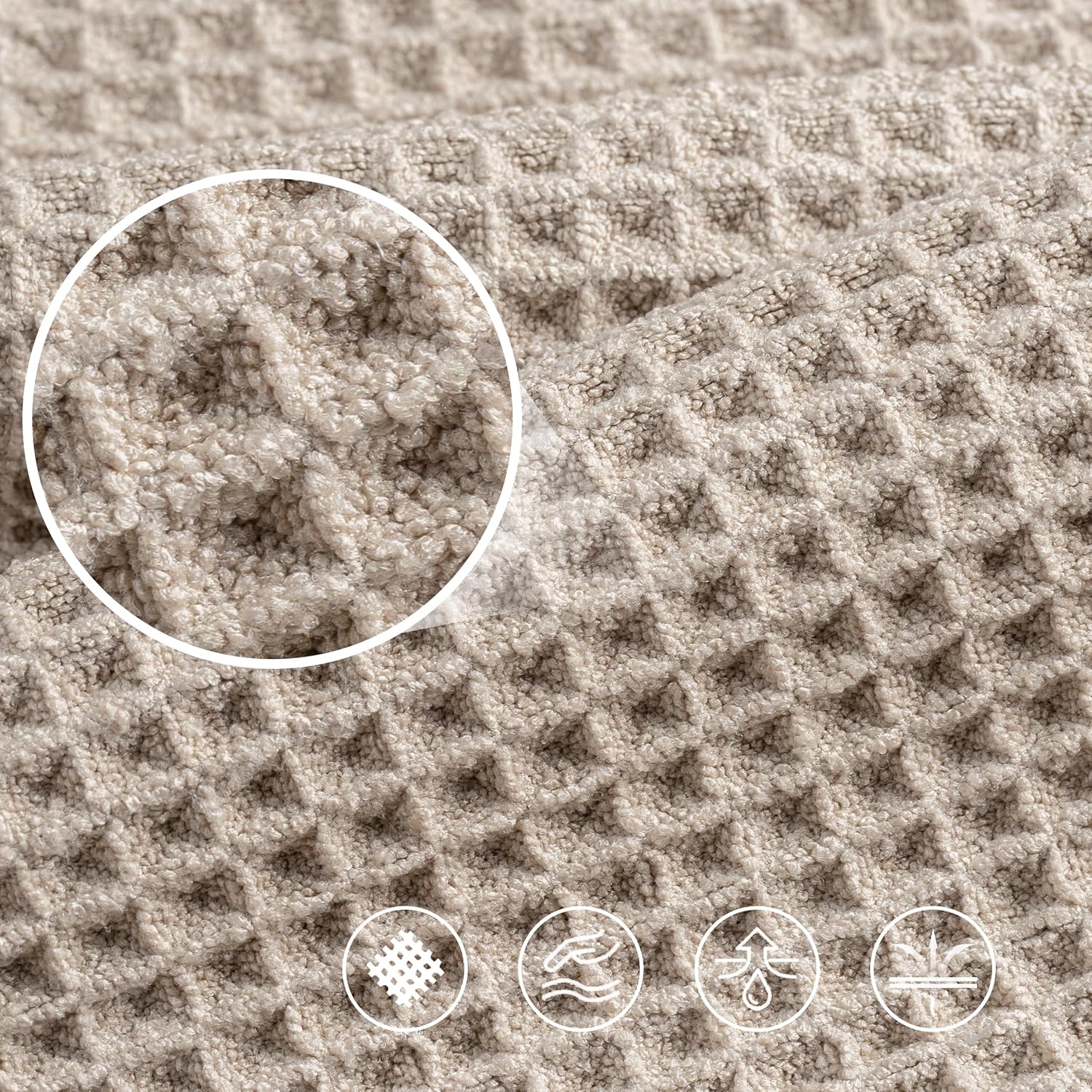 430 GSM Microfiber Oversize Quick Dry Lint Free Bath Towel, 60 x 30 in, 4 Pack (Waffle Weave) V1258-DP02-C-1315