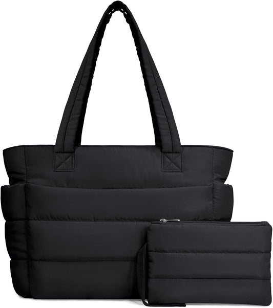 Puffer Tote Bag for Women, Lightweight Puffy Handbag with Compartments, Quilted Shoulder Bag for Work, V1258-DP02-C-1317